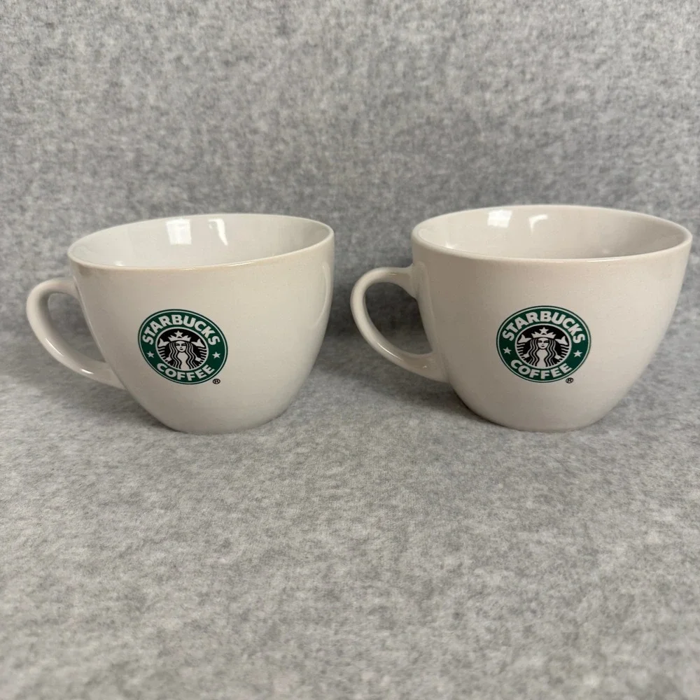 Large Starbucks 2007 White Ceramic Coffee Mugs Classic Green Siren Logo